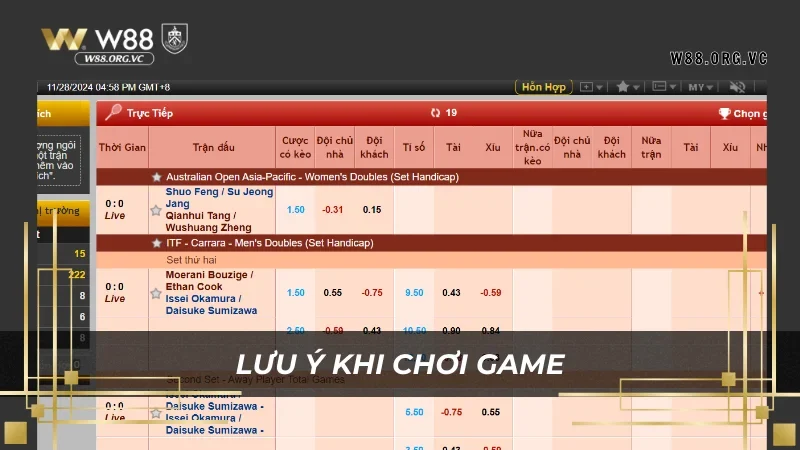 SBO Sports – Nhà Cung Cấp Có Tỷ Lệ Thưởng Số 1 Tại W88 5 Lưu ý khi chơi game của SBO Sports tại nhà cái W88