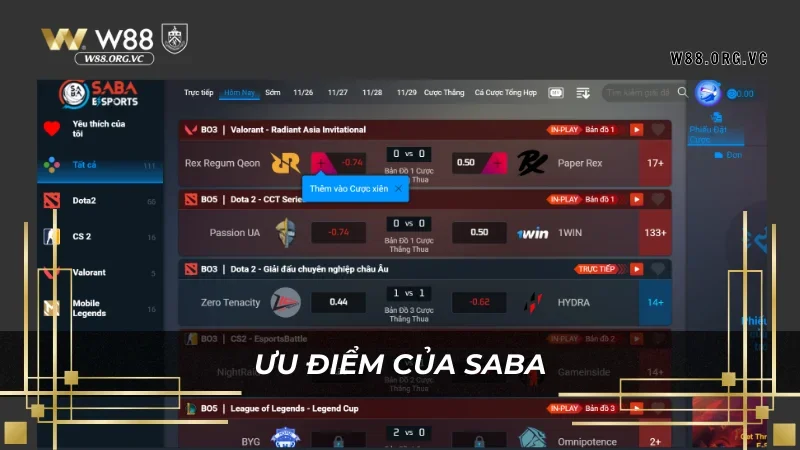 Saba Sports - Nhà Cung Cấp Thể Thao Hàng Đầu W88 5 Những điểm thu hút của saba sports so với các nhà cung cấp khác
